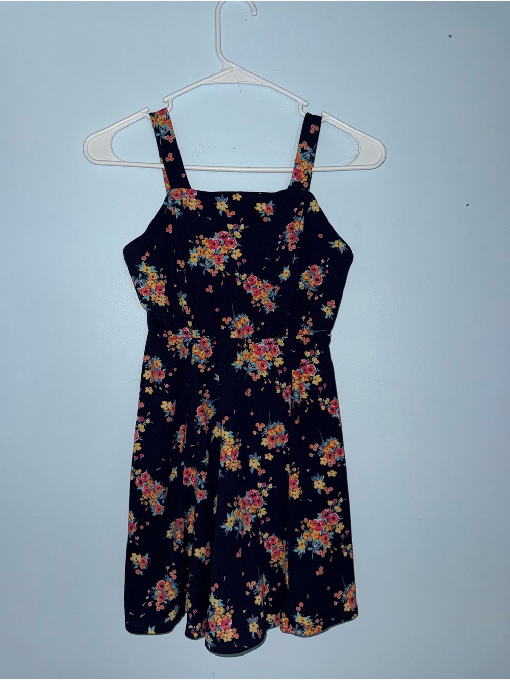 Zunie Black Floral Dress with Pink and Yellow Blooms